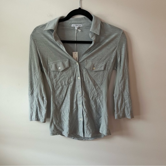 NWT Standard James Perse Sheer Slub Side Panel Shirt Light Blue - Picture 4 of 10